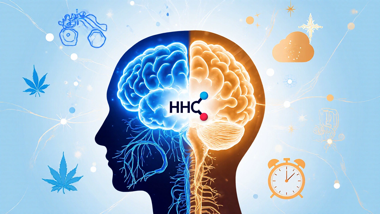 Abstraktní obrázek lidského mozku s dvěma různými typy aktivace: klidná modrá a euforická zlatá.