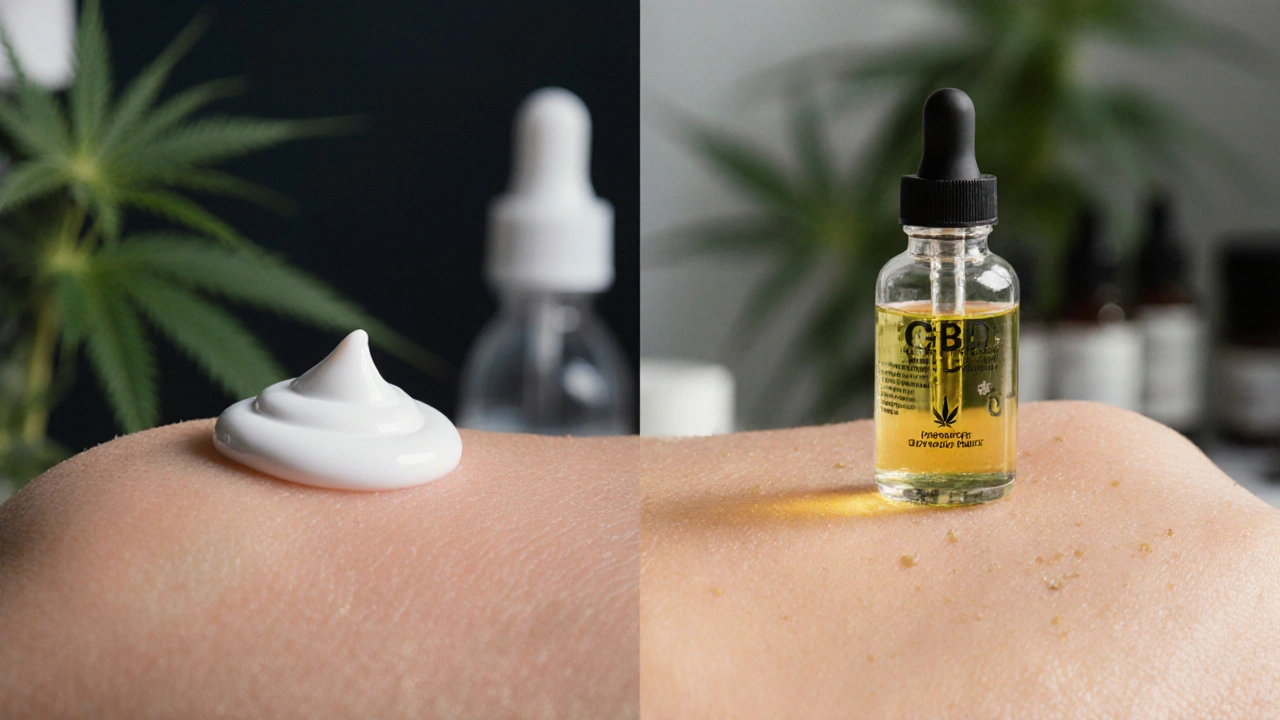Porovnání povrchového krému a hluboce pronikajícího CBD séra na kůži.