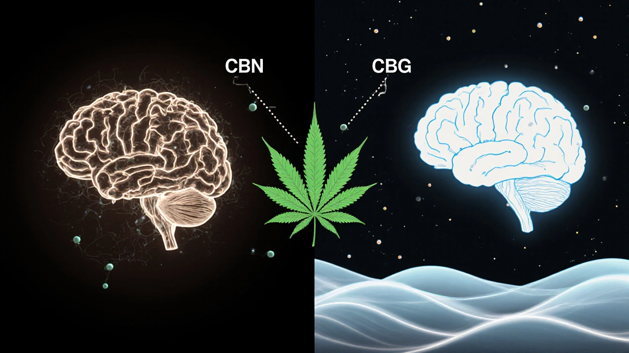 Srovnání mozkových procesů CBN a CBG s CBD jako spojovacím prvkem.