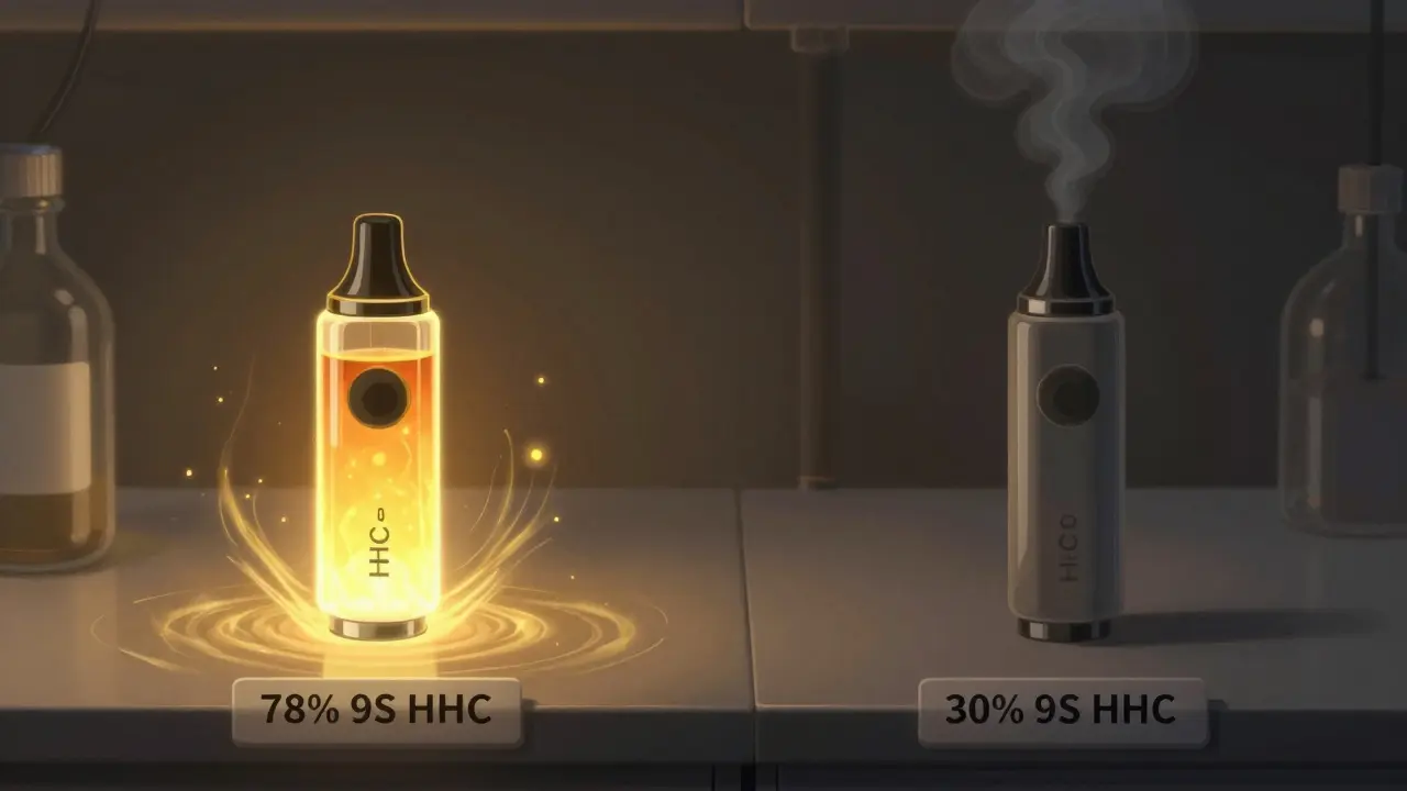 Dva HHC-O výrobky: jeden s silným účinkem, druhý neúčinný.