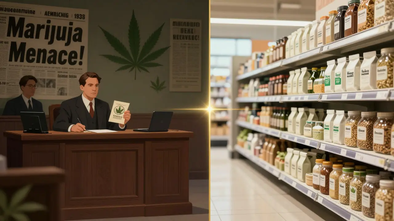 Kontrast mezi strachem z konopí v 30. letech a jeho moderním využitím jako potraviny