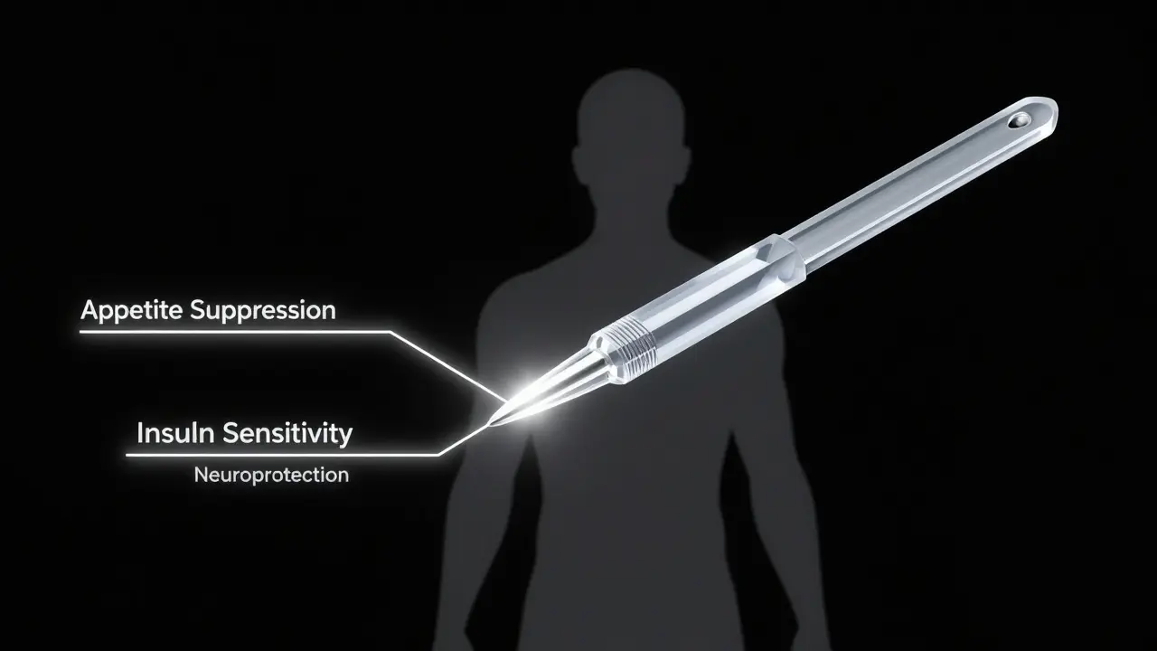 Přesný skalpel s třemi léčebnými cestami: potlačování hladu, zlepšení citlivosti na inzulin a neuroprotekce.