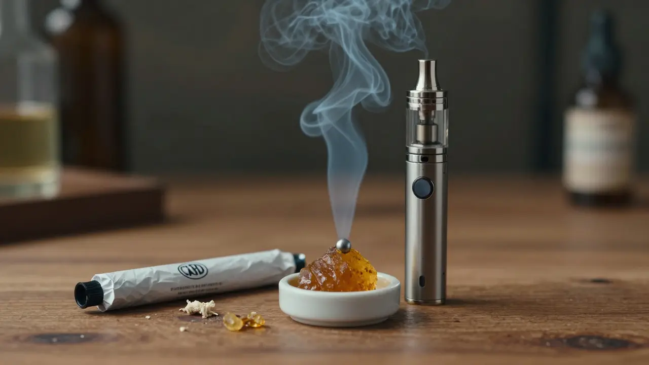 Vapeřička nad shatterem na keramické desce, papír v pozadí.