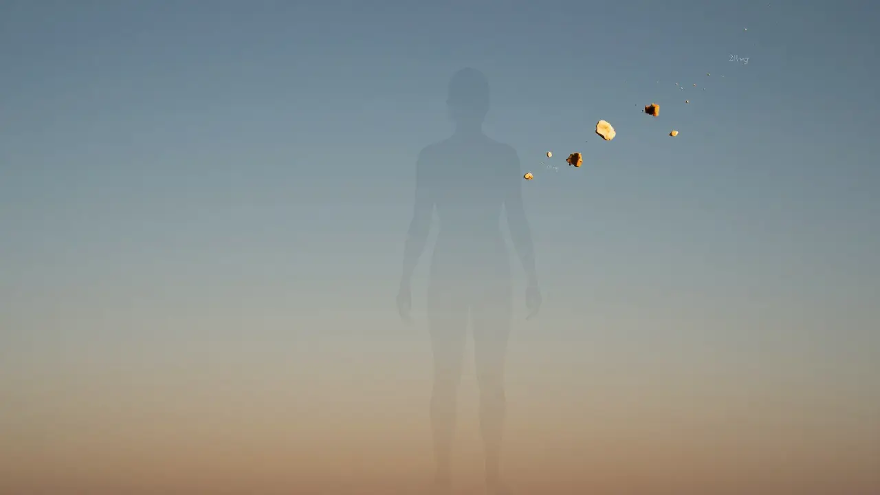 Konceptuální silueta s pěti kousky CBD crumble jako hvězdičky kolem těla.