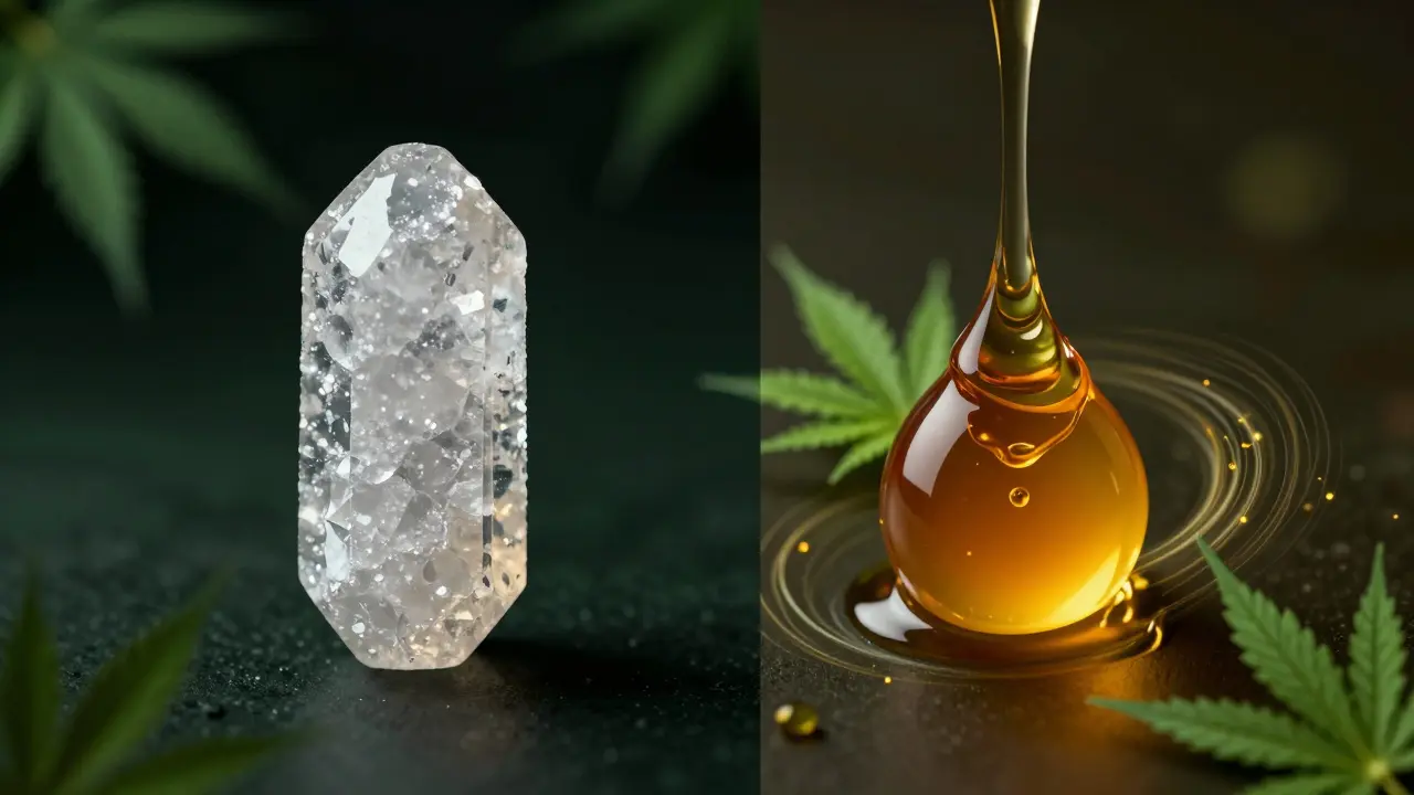 Konceptuální srovnání čistého CBD izolátu a full-spektrum extraktu.