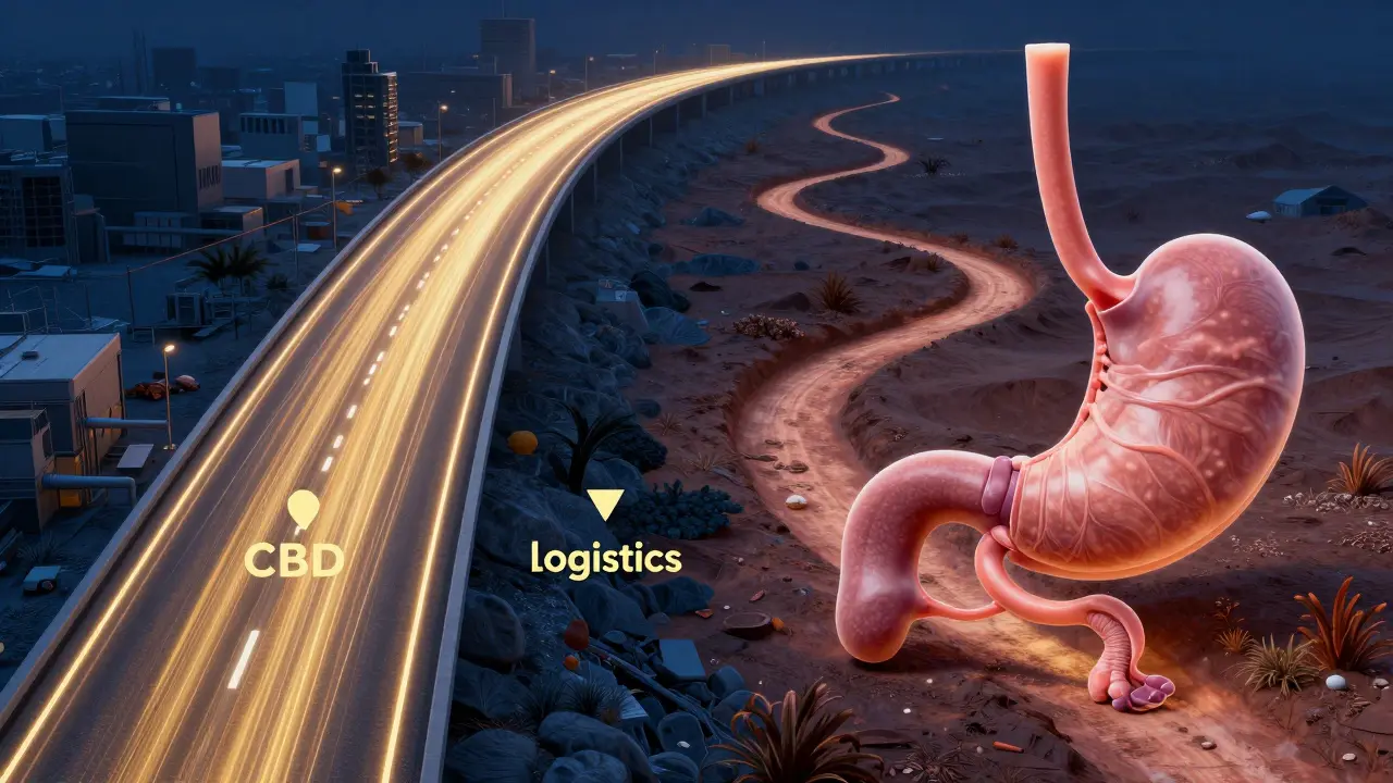 Konceptuální znázornění rychlosti vstřebávání CBD v těle.