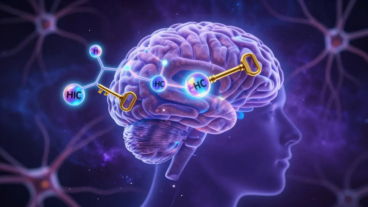 Konceptuální zobrazení molekul HHC interagujících s receptory v lidském mozku.