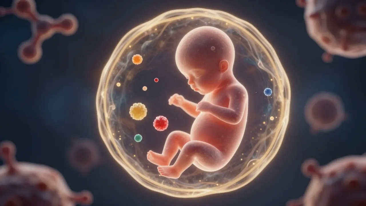 Konceptuální zobrazení plodu a ochranného štítu před vlivem kanabinoidů