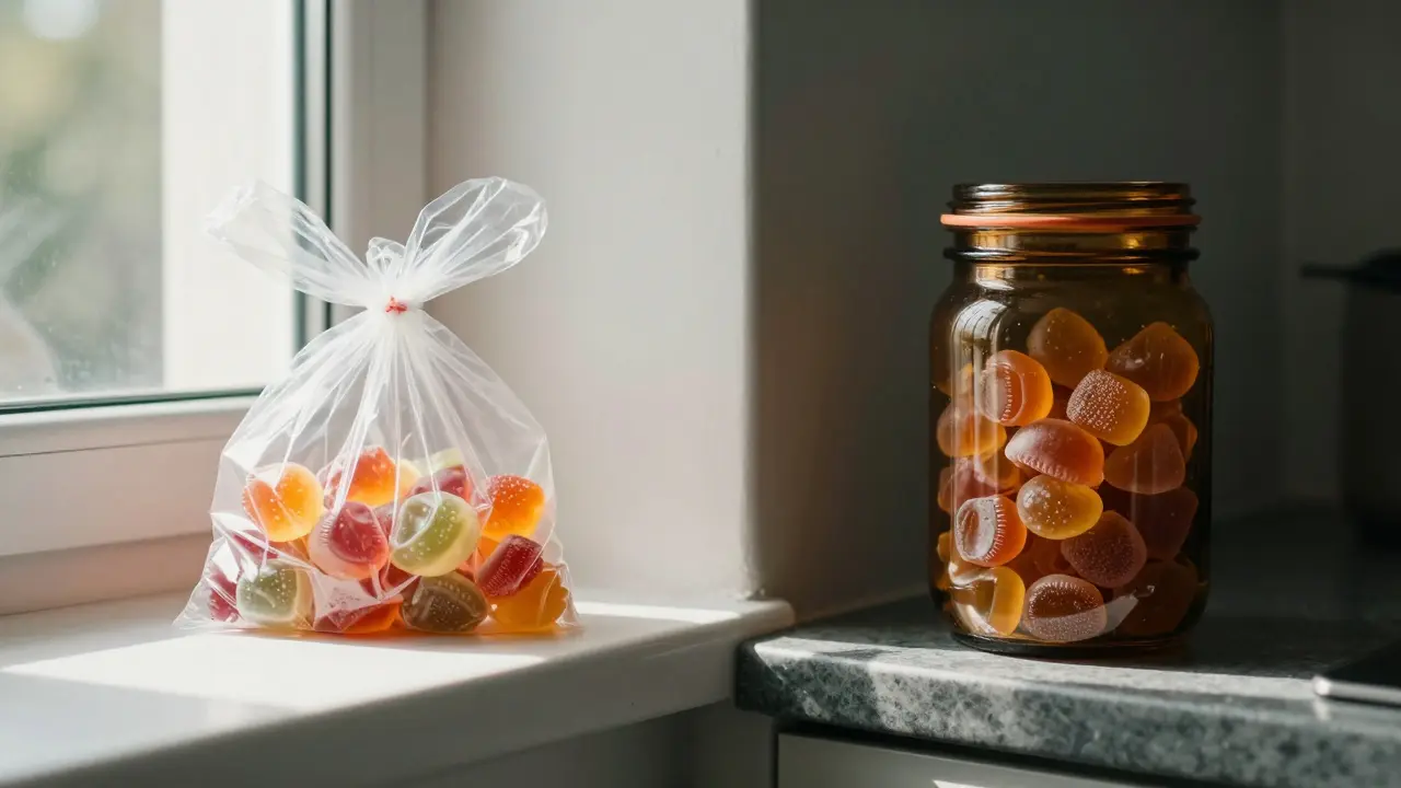 Srovnání špatného skladování na slunci a ideálního uložení v tmavé sklenici.