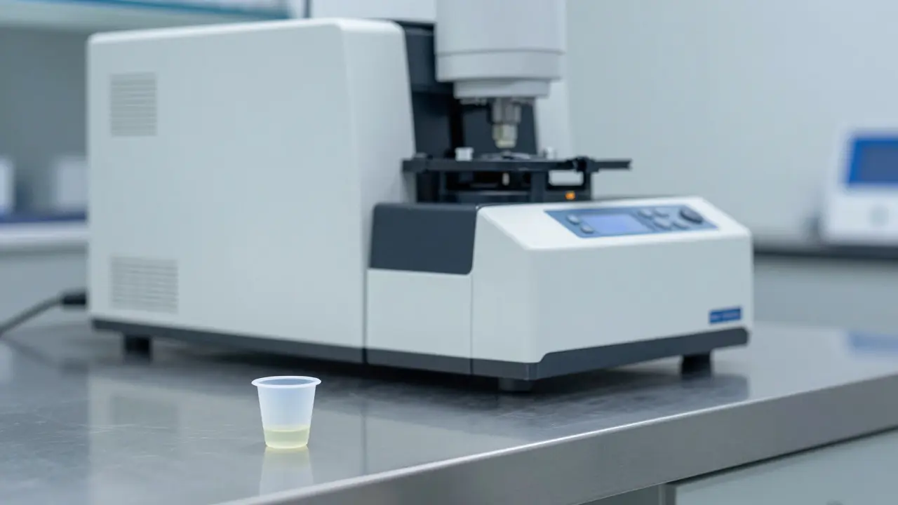 Laboratoř s testovací vzorkem a analyzátorem