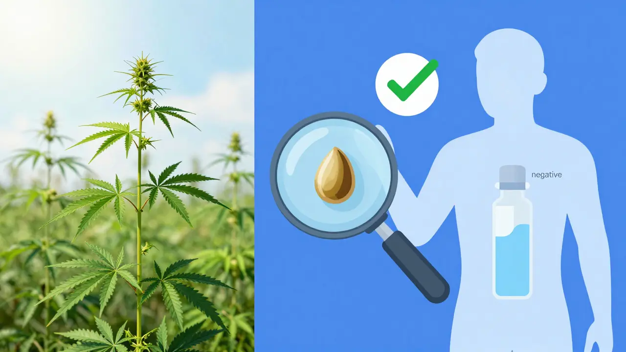 Ilustrace rozlišující technické konopí a negativní výsledek testu na drogy