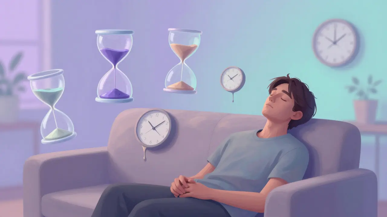 Konceptuální scéna relaxace s hodinami symbolizujícími časový efekt