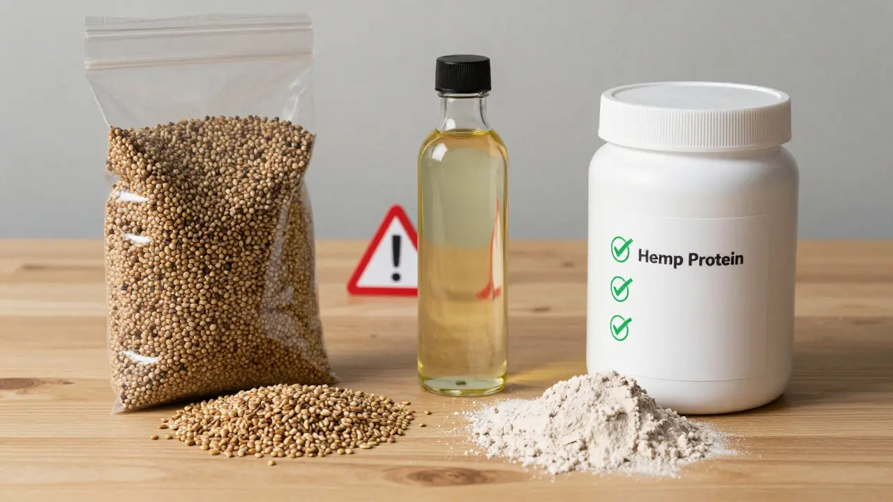 Srovnání bezpečných a rizikových konopných produktů na stole