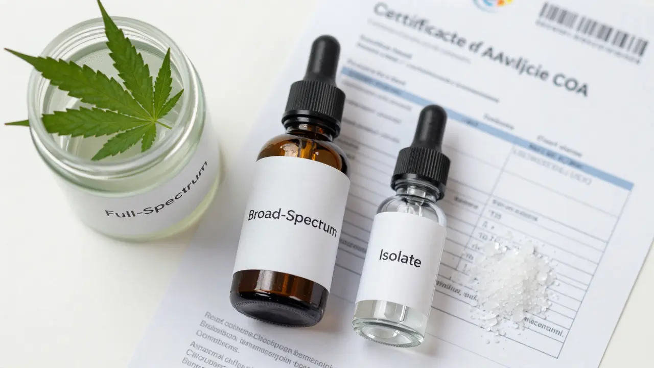 Porovnání typů CBD produktů a certifikátu analýzy pro ověření kvality.