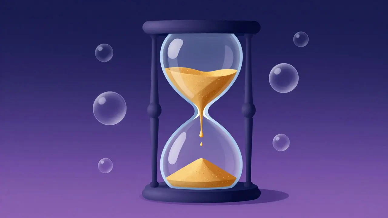 Conceptual hourglass with golden droplets illustrating tincture consumption