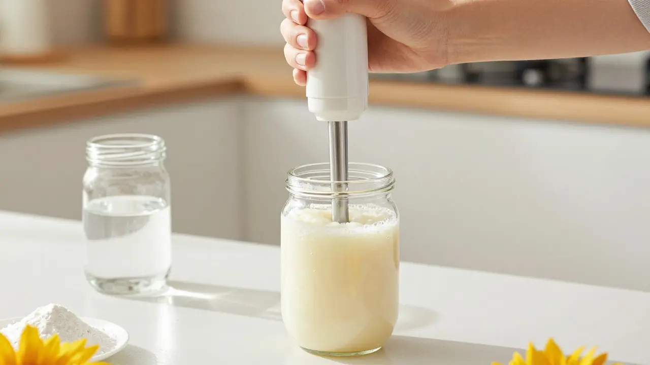 Příprava mléčné emulze CBD pomocí ručního mixéru