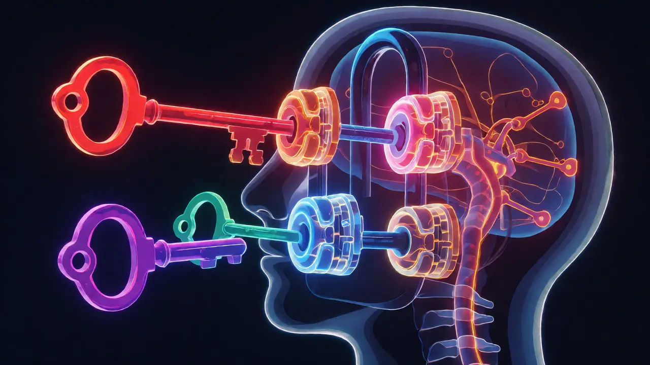 Conceptual visualization of cannabinoids interacting with body receptors