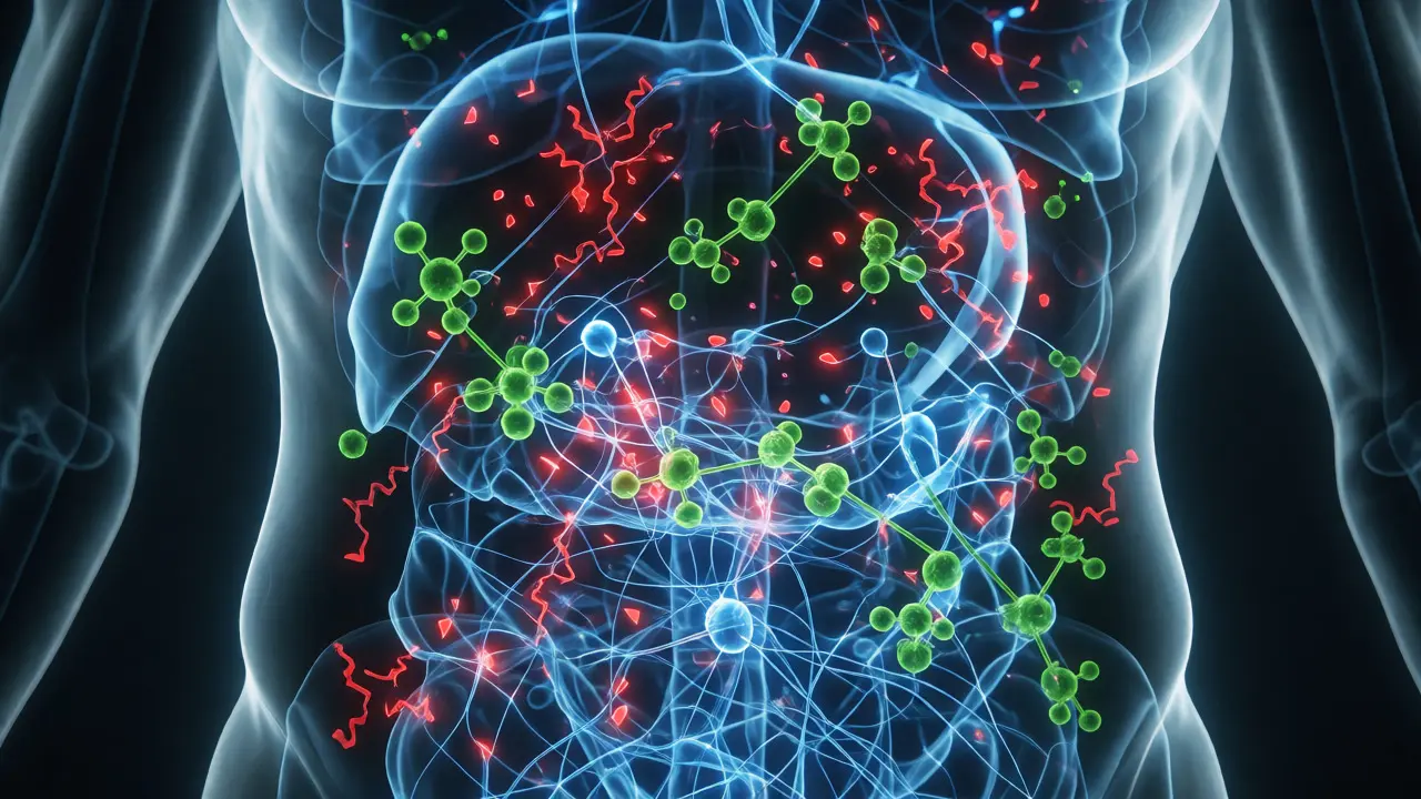 Konceptuální vizualizace interakce CBD s endokanabinoidním systémem