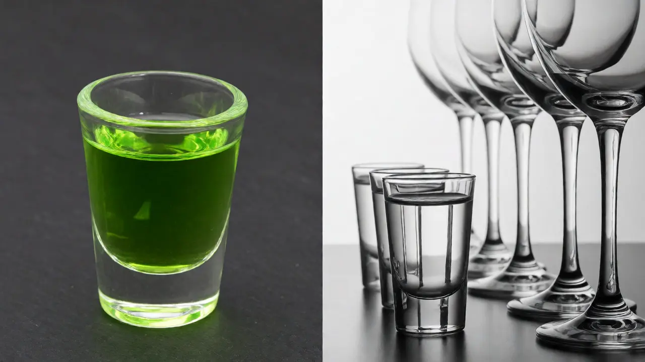Porovnání objemu alkoholu v absintu s vodkou a vínem